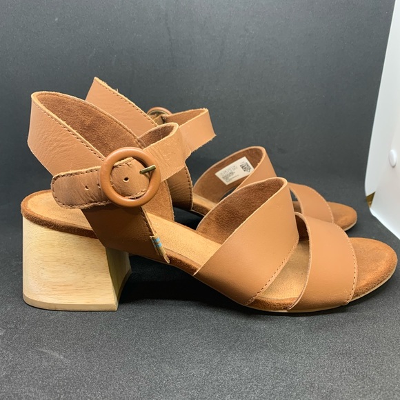 Toms Shoes - EUC Toms Grace Slingback Sandal Brown Leather Wood Block Heel Size 9.5